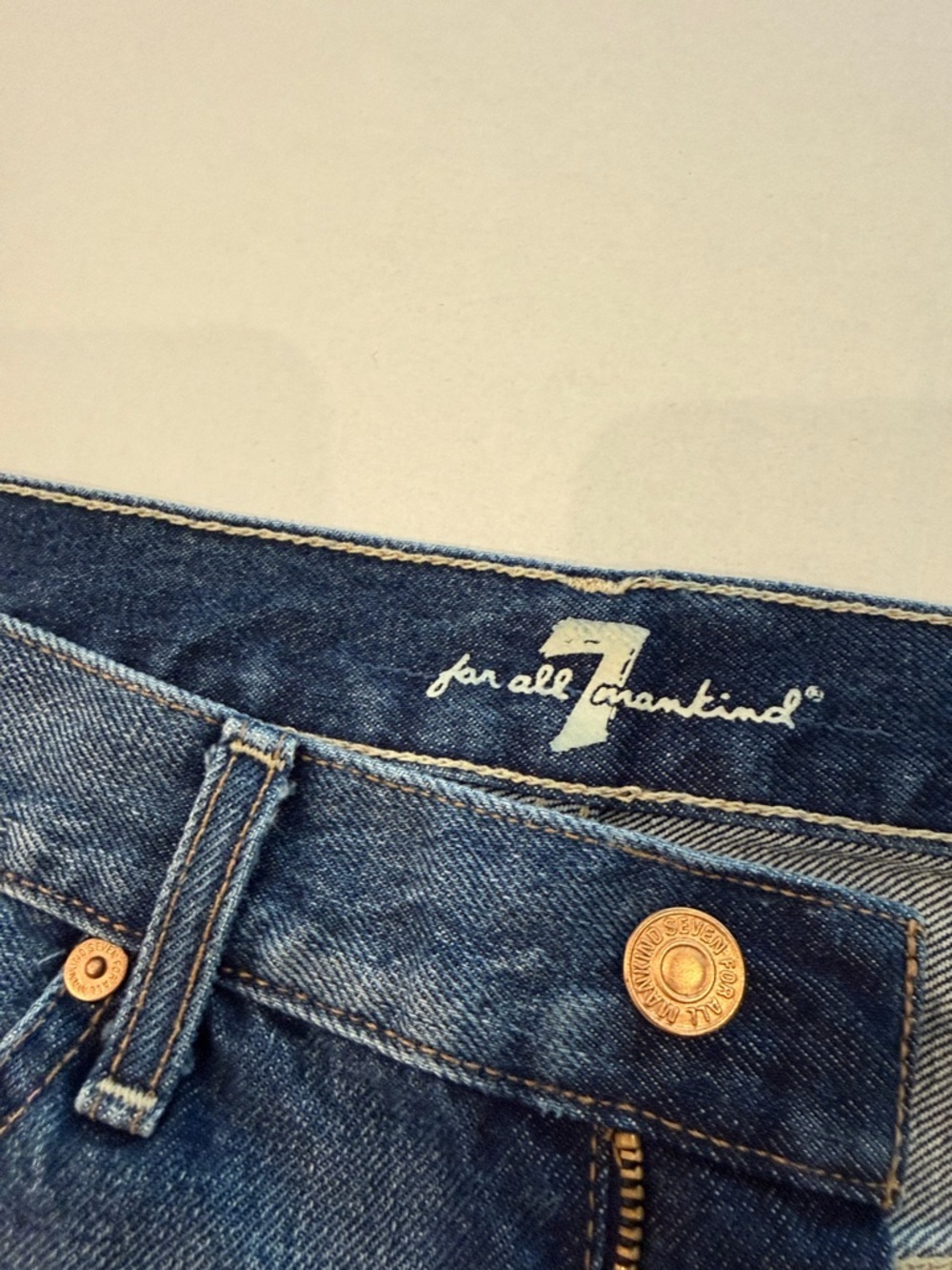 7 For All Mankind Distressed Dark Blue Denim Shorts - Picture 4 of 11